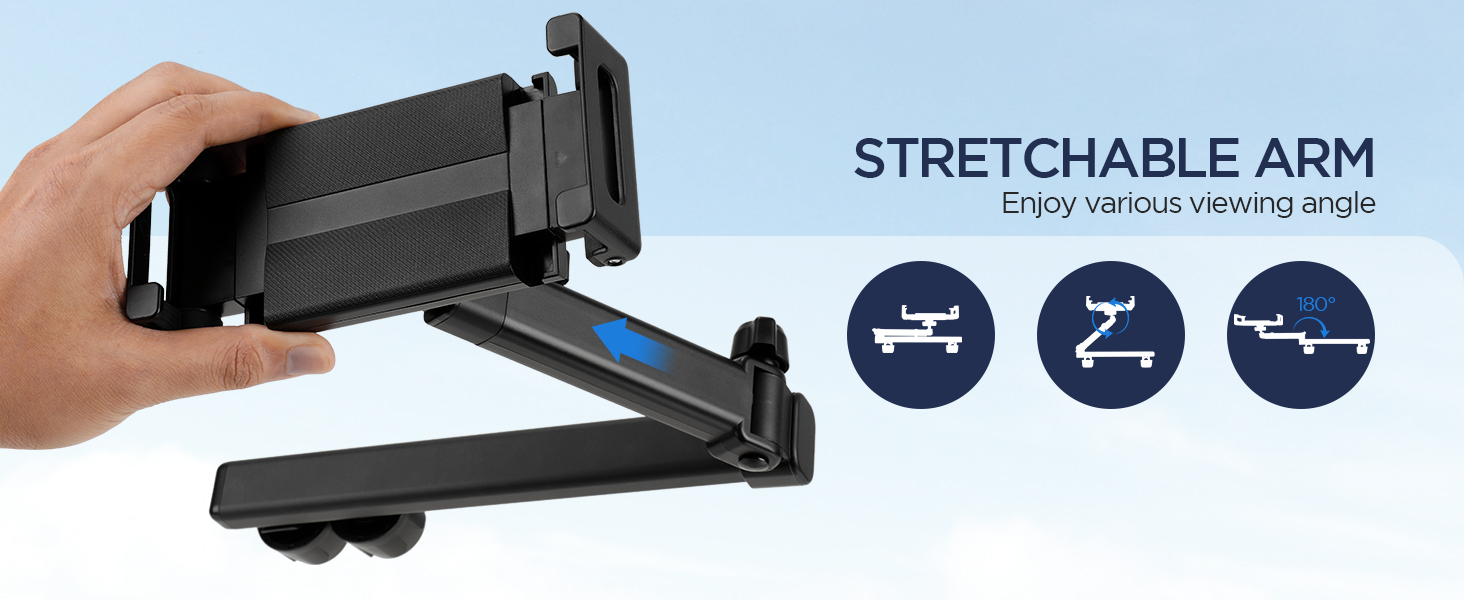 Утримувач для планшета Romon у автомобіль, кріплення до підголівника, універсальний, 360° обертання, для смартфонів та планшетів 4.7-13 дюймів