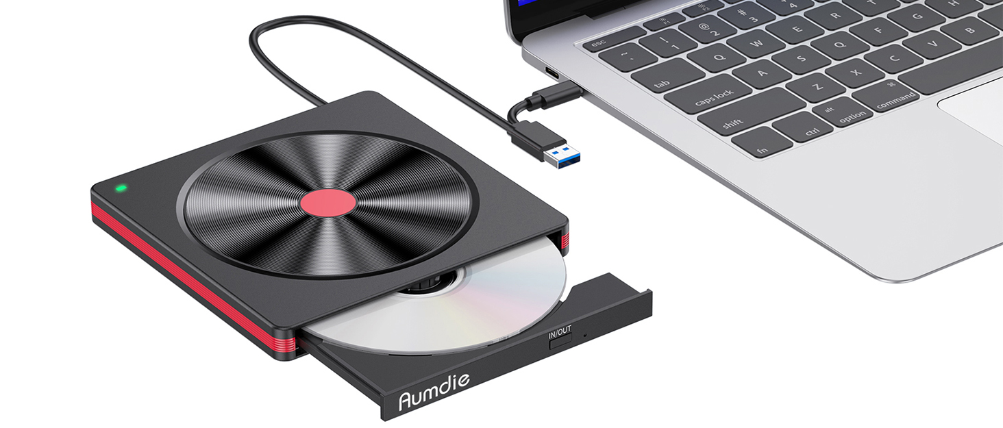 Зовнішній DVD-накопичувач та CD-привід USB 3.0 / USB-C, зовнішній DVD-записувач для ноутбука, ПК, Mac, Windows 11/10/8.1/7, Linux, чорний
