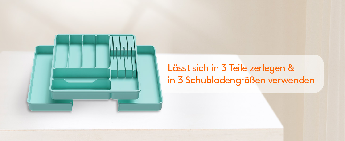 Органайзер для столових приборів Lifewit в шухляду, розширюваний, з відділенням для ножів (40 см, бірюзовий)