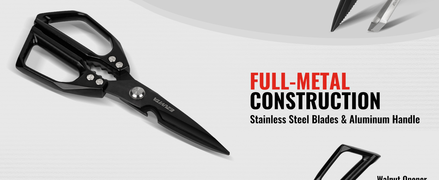 Кухонні ножиці 5-в-1 з пінцетом, титанове покриття, нержавіюча сталь, для птиці, риби, м'яса, чорний колір