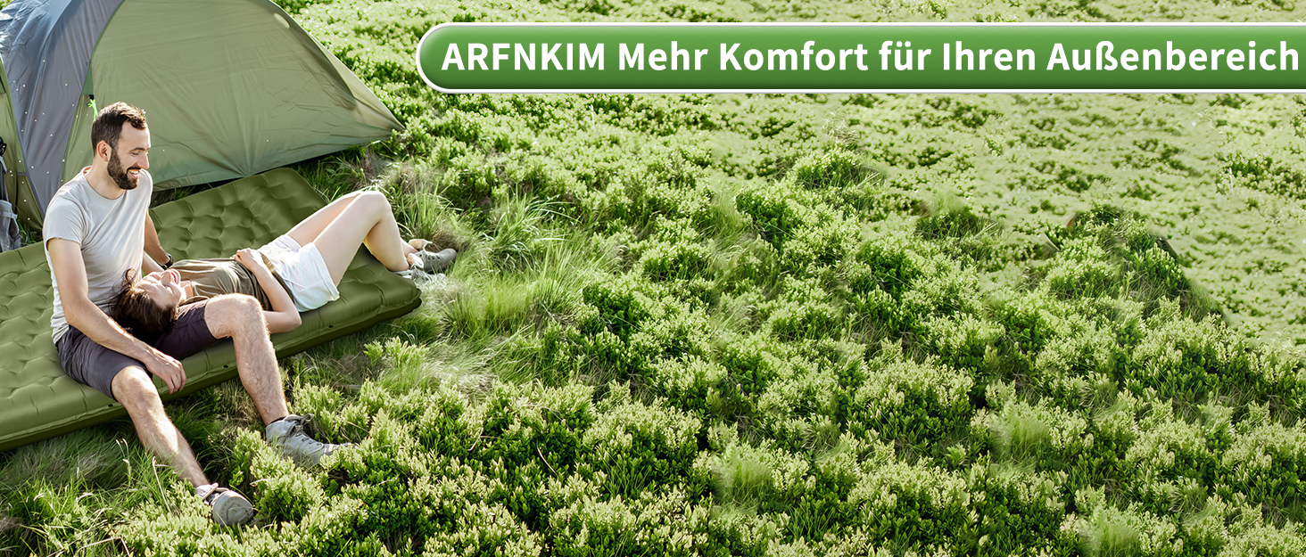 ARFNKIM Self-Inflating Camping Mat - 12cm Thick Sleeping Pad with Foot Pump & Pillow - Lightweight, Compact, Waterproof for Outdoor Use (Green)