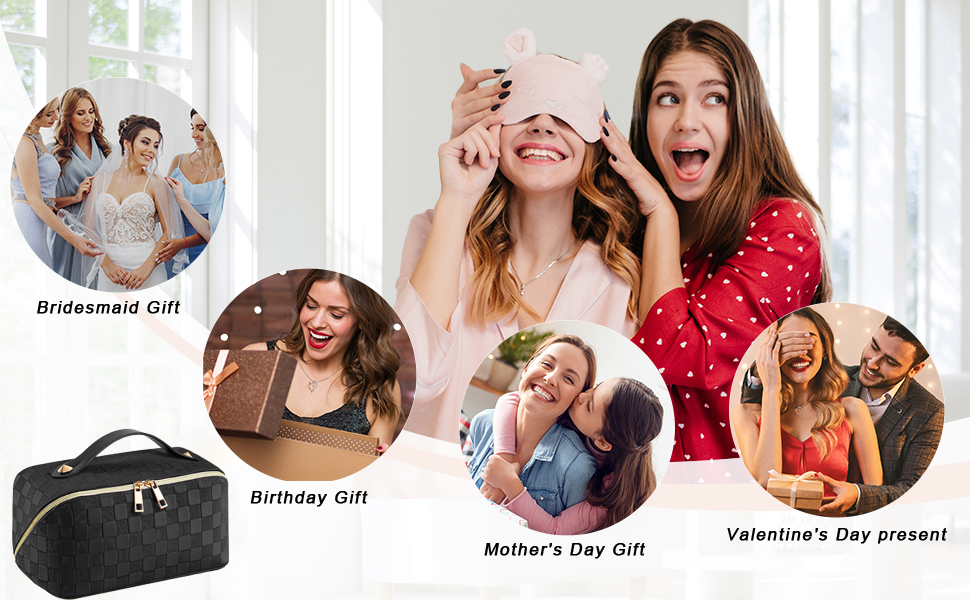 Косметичка для подорожей жіноча, велика містка, з PU шкіри, органайзер для макіяжу, культбагаж, косметичка для подорожей, аксесуари для подорожей, чорно-біла в клітинку