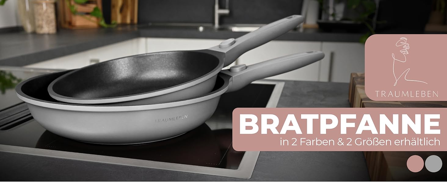 Набір сковорідок TraumLeben Neu 2 шт. 24/28 см з знімними ручками, антипригарне покриття, без PFOA, для індукції, сумісний з духовкою | сковорода, універсальна сковорода (сірий)