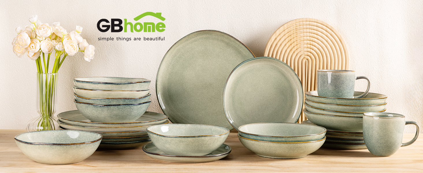 GBhome Набір глибоких тарілок з кераміки 22см (6 шт.) - для супу, пасти, салату. Стійкі до подряпин, придатні для миття в посудомийній машині та мікрохвильовій печі. Колір: Salbei (шавлія)