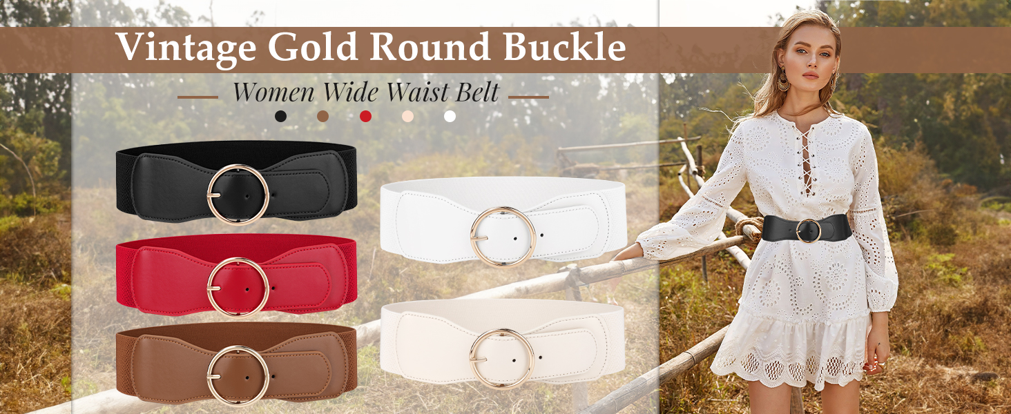 Еластичний пояс для жінок WERFORU 3 шт. Широкий ремінь для сукні, чорний+коричневий+бежевий, розмір M (73-82 см)