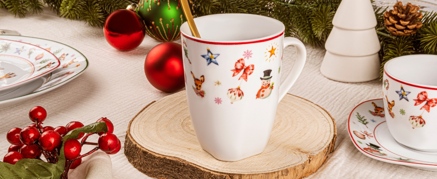 SÄNGER Tafelservice Bilgola: 18-Piece White Dish Set for 6 - Premium Porcelain Dinnerware Set with Soup, Dessert & Dinner Plates | Christmas Design