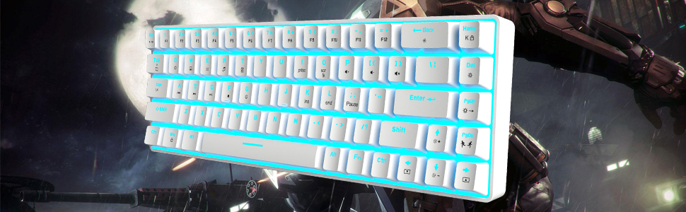 RGB ігровий комплект клавіатури та миші: компактна клавіатура 68 клавіш з червоним перемикачем, миша 6400DPI з програмуванням, сумісна з Windows, Mac, PS4, білий (BlueSwitch CoolBlue Backlit Keyboard White + Green Mouse)