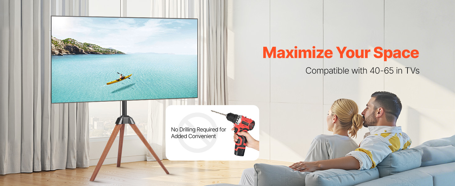 Підставка для телевізора VEVOR з регулюванням на 18° для плоских та вигнутих телевізорів (1016-1651 мм), до 45 кг, з дерев'яними ніжками