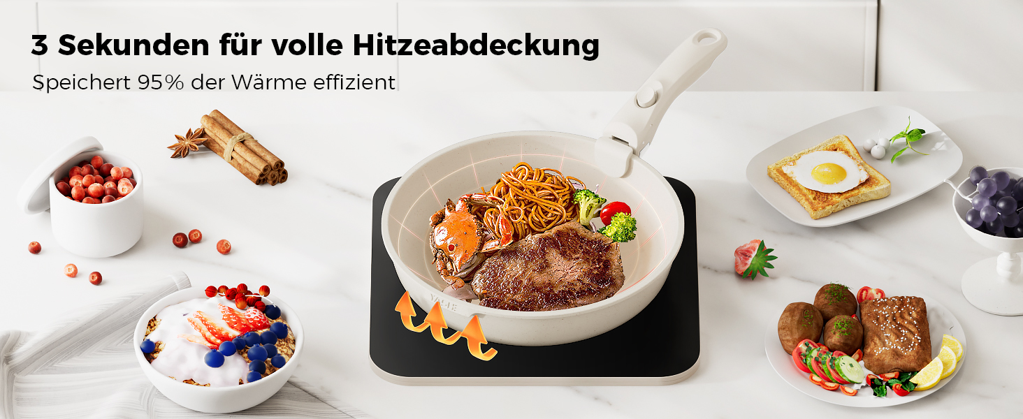 Набір посуду YASHE 20 предметів з антипригарним покриттям, знімні ручки, для індукційних плит, до 230°C, для мийки, можна складати, ідеальний для сімей (Білий)