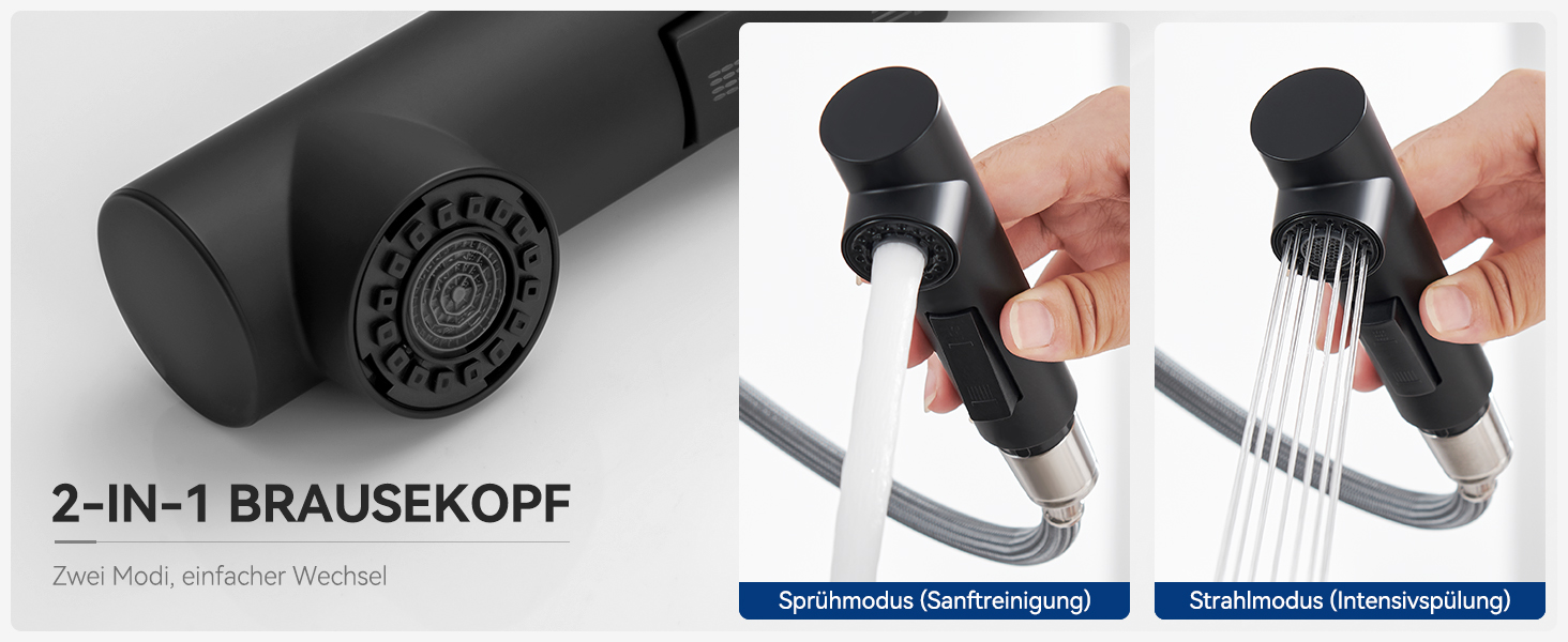 Змішувач кухонний CECIPA висувний з душем, нержавіюча сталь, 2 режими, 360° оберт, матовий чорний