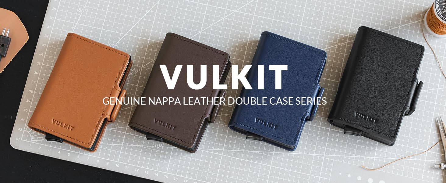 Чоловіче картхолдер VULKIT з RFID захистом: шкіряний гаманець для карток та грошей (справжня шкіра, темно-синій)