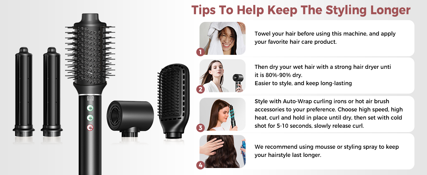 Airstyler 5 в 1: Фен-щітка з іонізацією, 5 насадок, 20 м/с, 110 000 об/хв, легкий (340г), чорний