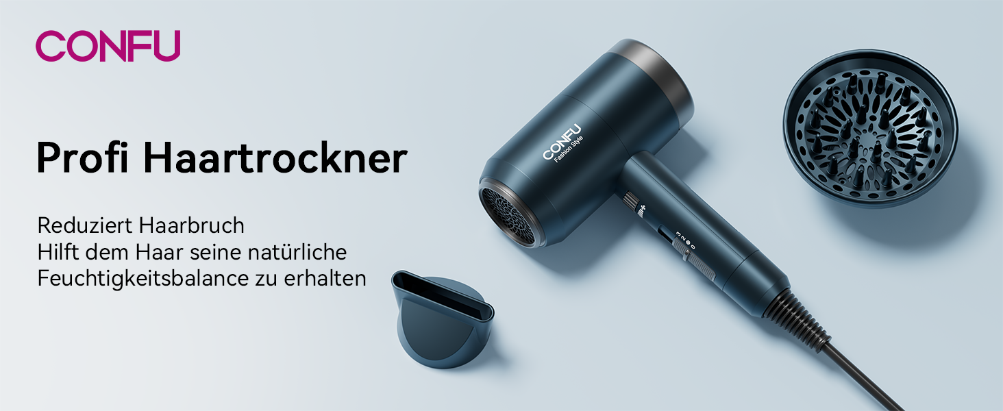 Іонізатор для волосся Föhn, 1800W, з насадкою-дифузором, 3 режими температури, безліч налаштувань швидкості, портативний фен (блакитний)