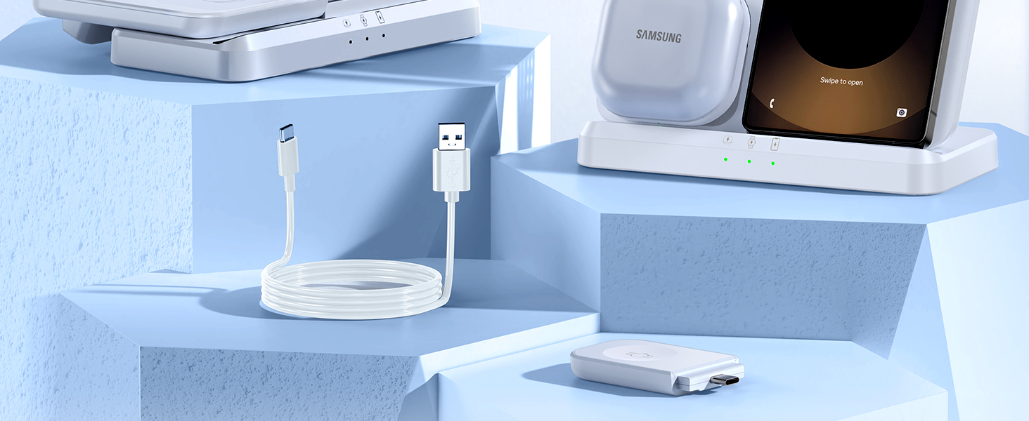 Бездротова зарядка EGV 3-в-1 для Samsung Galaxy S25 Ultra/S24/S23, Z Fold/Flip 7/6, Buds, Watch Ultra/8/7 - без адаптера