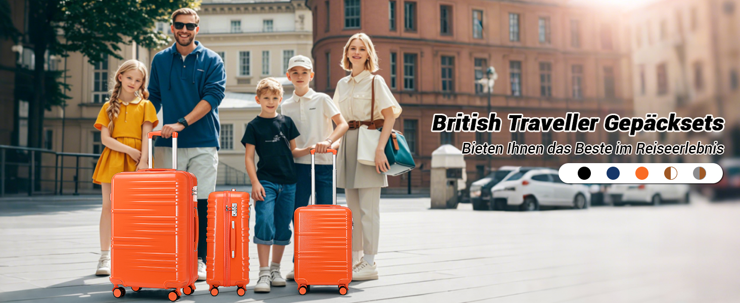 Чемодан British Traveller для ручної поклажі, середній, 64*43*26.5 см, з TSA-замком, ABS+PC, помаранчевий