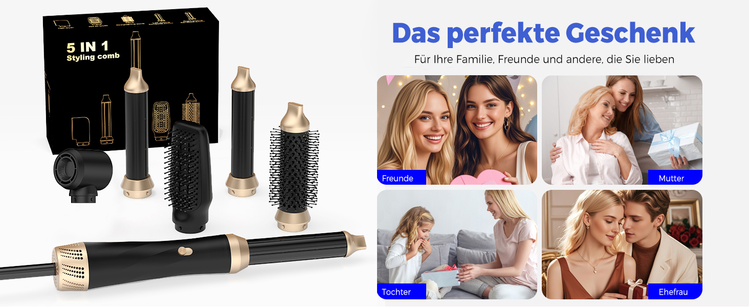 Airstyler 5 в 1: Фен-щітка, плойка, круглі щітки, випрямляч. 1000W, 3 температурні режими. Для об'єму, випрямлення, локонів та сушіння волосся. Чорний/Рожевий