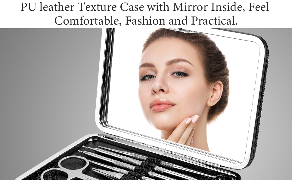 Набір для манікюру та педикюру CestMall 21 шт. з нержавіючої сталі. Професійний набір для манікюру та педикюру з нержавіючої сталі для чоловіків та жінок. Набір інструментів для догляду за нігтями з шкіряним кейсом, чорний