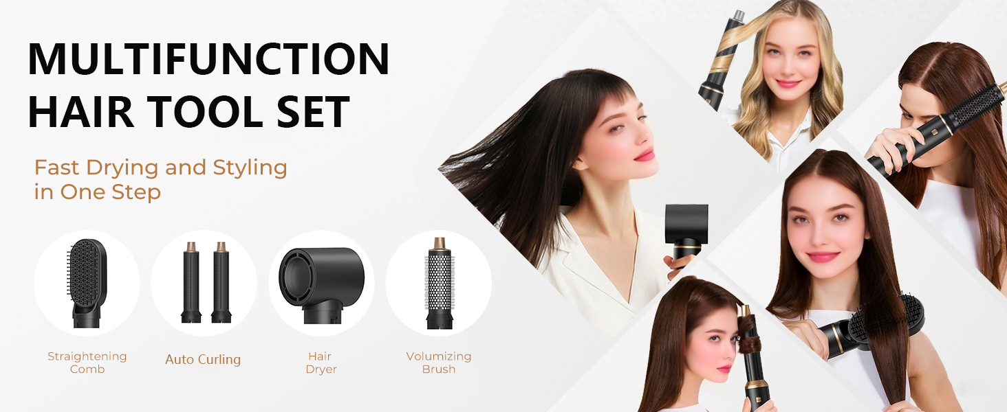 Набір для укладки волосся Souvik: щітка-фен, плойка, об'єм, сушка. Чорний