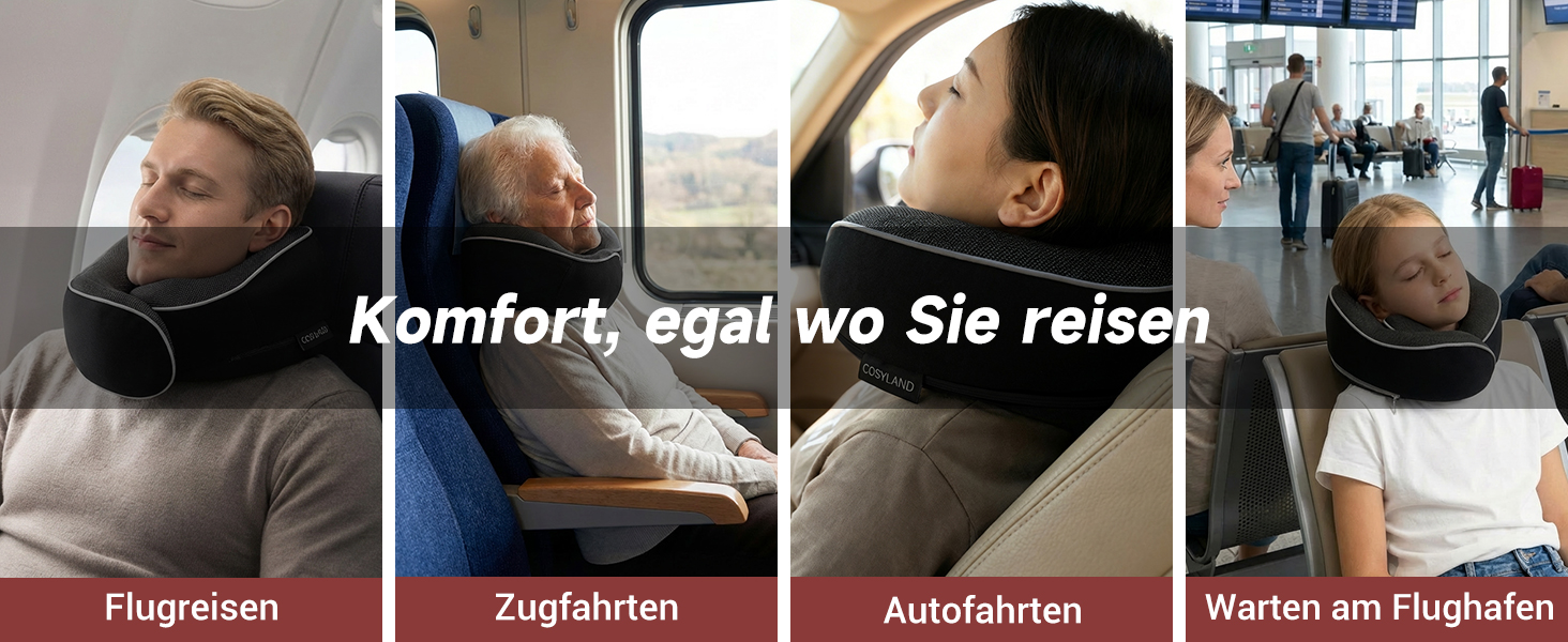 Подушка для шиї COSYLAND для літака та авто - Memory Foam, 360° підтримка, регульована, чорна. З маскою для сну та берушами