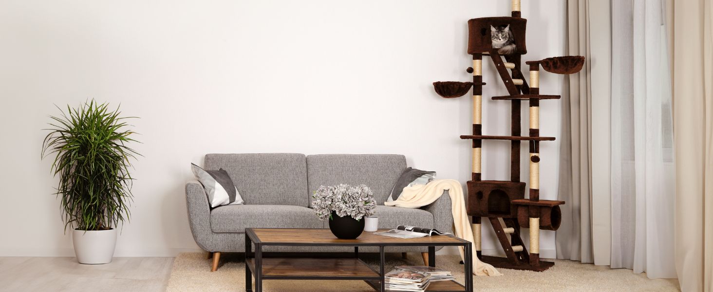 Драбина для котів Lionto XXL з сизалю та плюшу, 230-250 см. Комплектація: іграшкові м'ячики, дзвіночки, гамак, тунель, печери. Підходить для котів будь-якого розміру, сірий колір