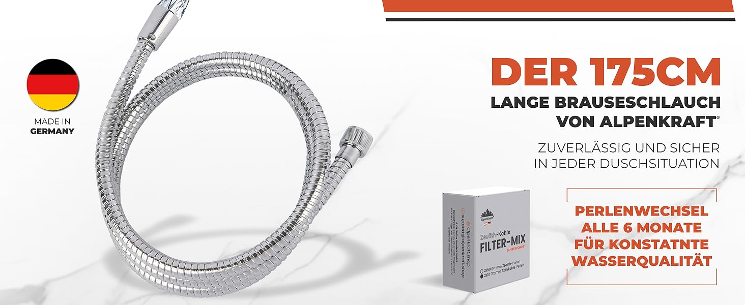 ALPENKRAFT Zugspitze Showerhead Original Made in Germany - Water-saving and pressure-enhancing showerhead - High-pressure showerhead with activated carbon and zeolite filter beads