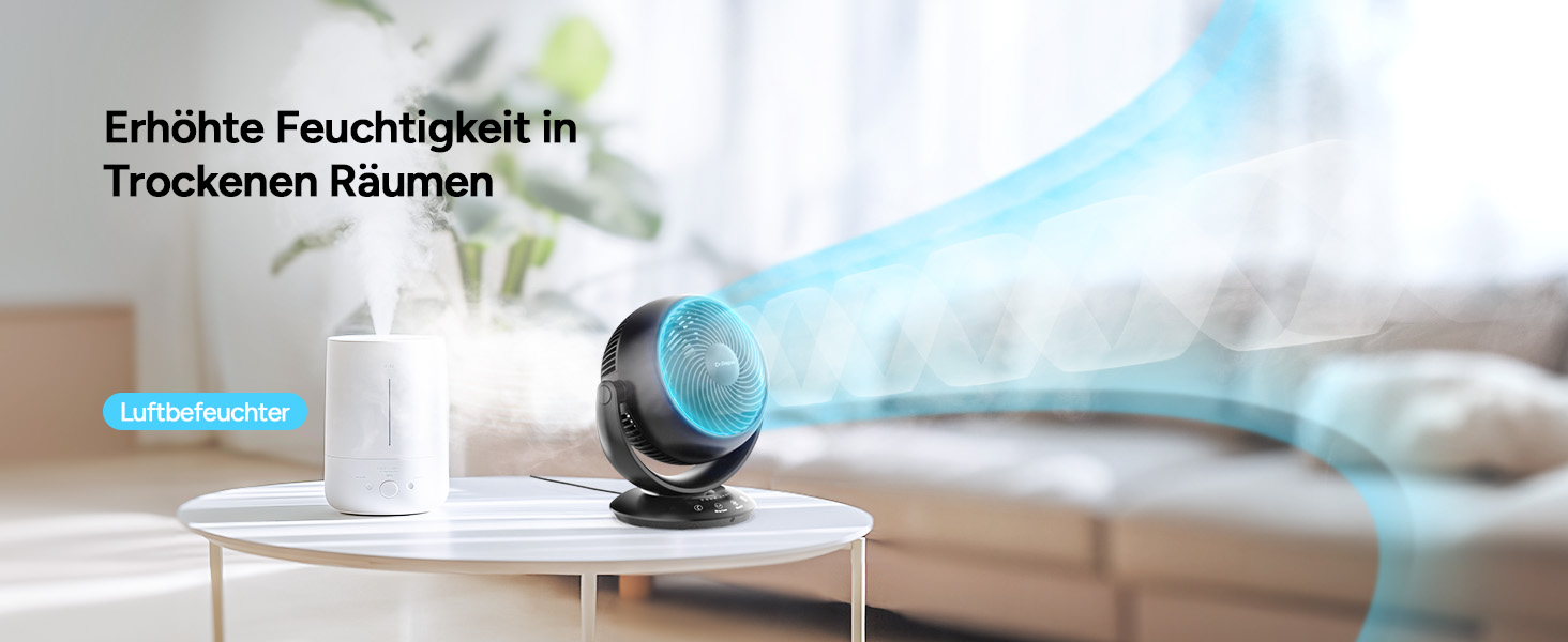 Вентилятор DR.PREPARE настільний, 25 dB, тихий, ефективне охолодження, 3 швидкості, таймер 2-12 годин, осциляція 90°, 10 дюймів