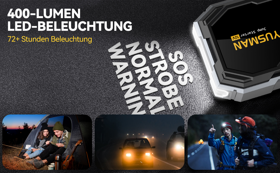 Powerbank для автомобіля Starthilfe: 6000A бустер для акумулятора, LED-ліхтарик, дисплей, кабель. Підходить для SUV, мотоциклів, газонокосарок Black