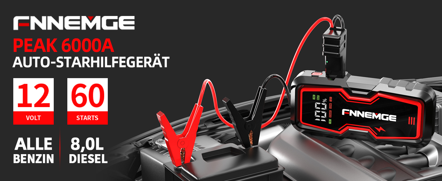 Портативний акумулятор для авто Jump Starter 6000A, 12V, з LED-ліхтариком та HD-екраном