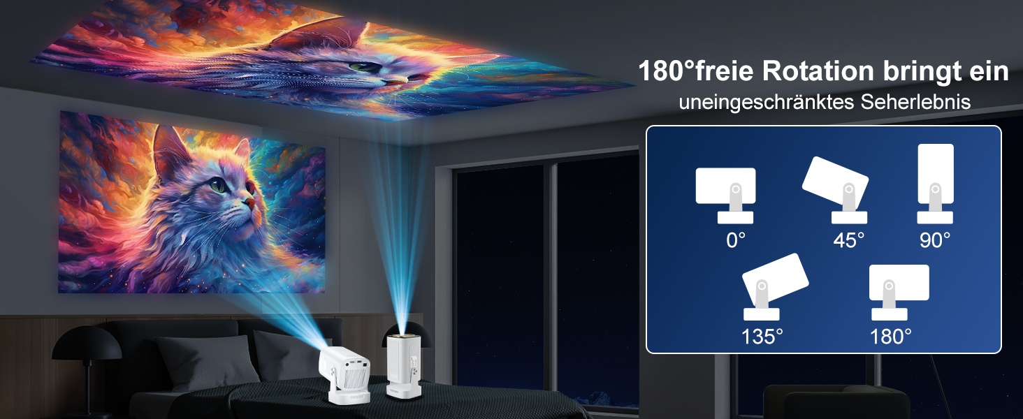 Beamer 4K HY260pro: Міні проєктор 4K з Wi-Fi 6, Bluetooth 5.4, Android TV, 180° обертання, 18000 люмен, 5W динамік для дому та відпочинку на природі