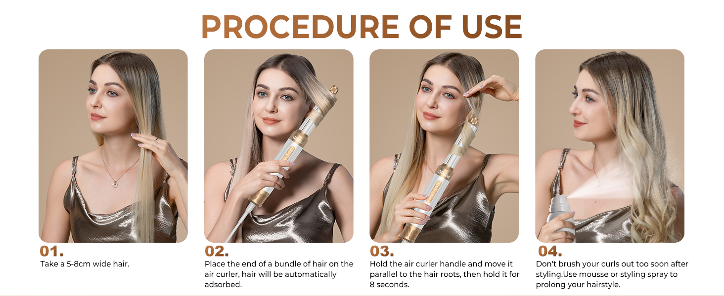 UKLISS Airstyler Pro 7-в-1: Фен, стайлер, завикучувач. Професійний набір для волосся з автоматичною завивкою, брашінгом та випрямленням. Зменшення пухнастості, без екстремального нагріву. Білий, золотий