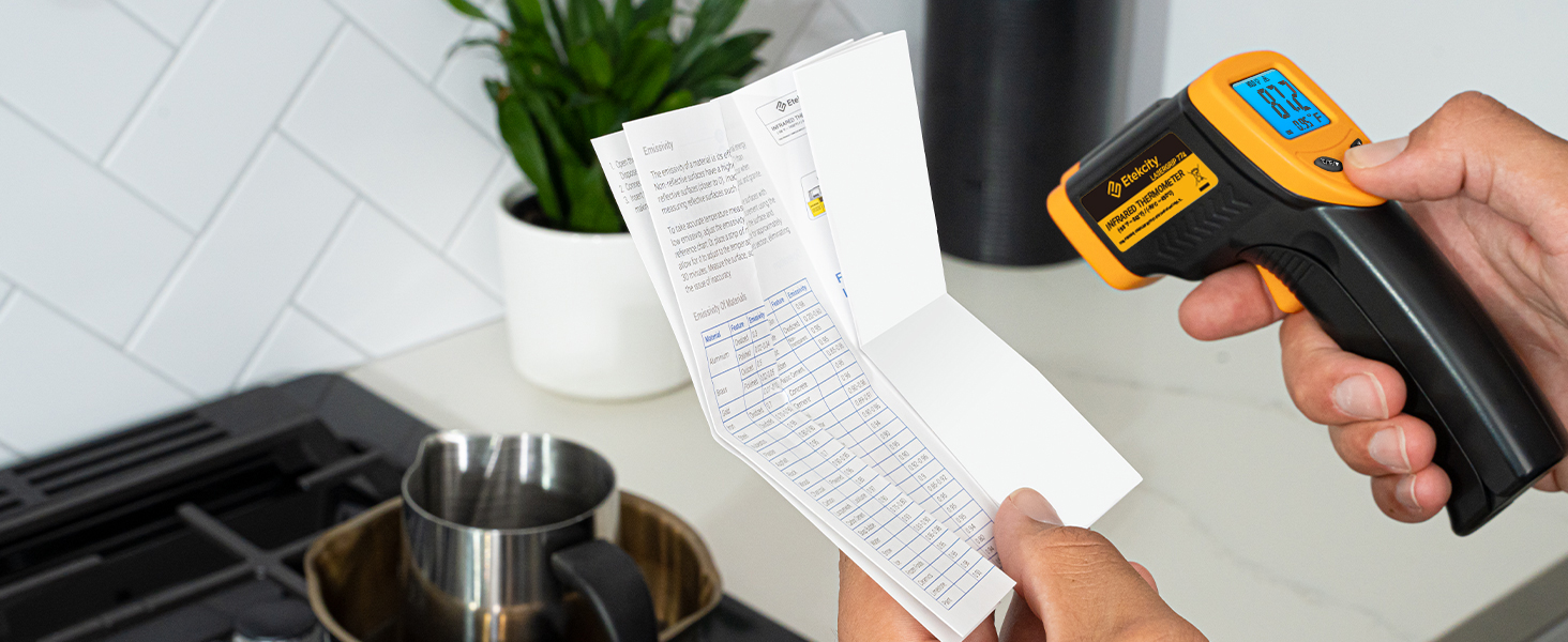 Інфрачервоний термометр Etekcity -50°C до +450°C (лазерний, цифровий) для кухні, піци, гриля, випічки. Не для вимірювання температури тіла. Жовто-чорний