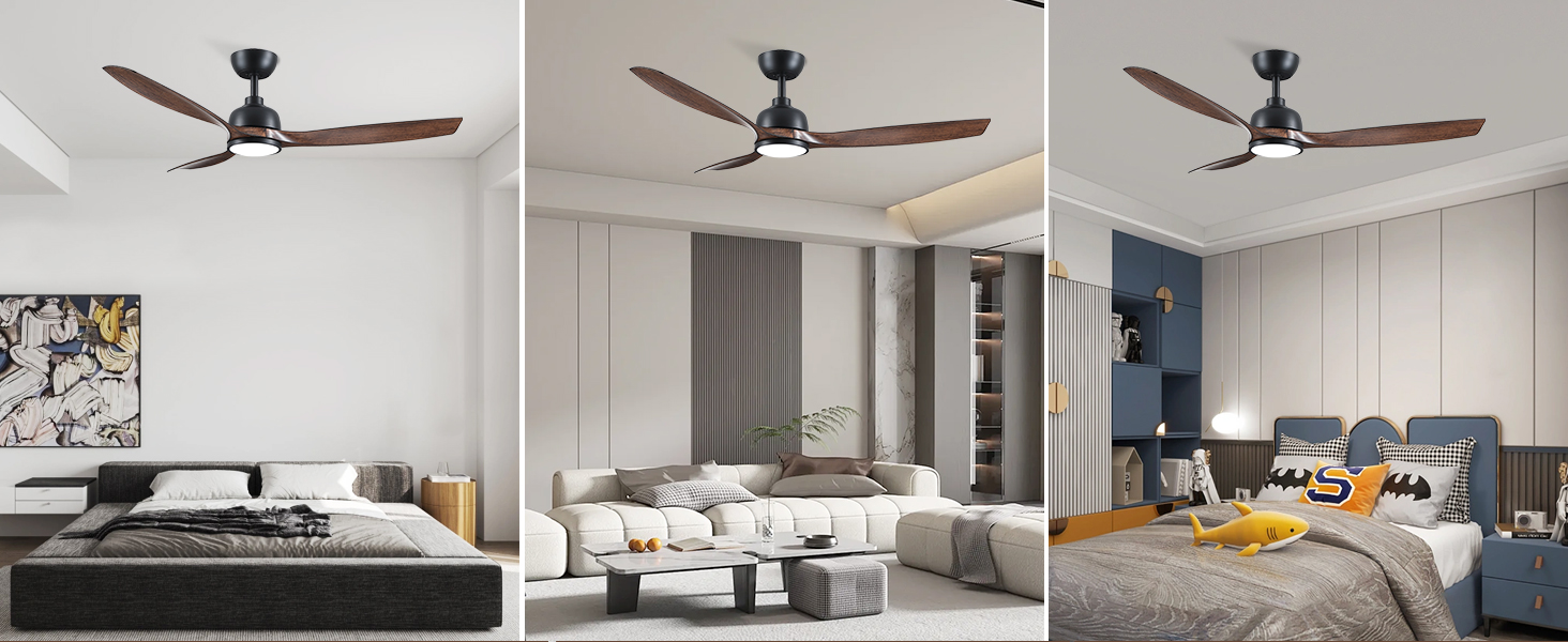 Стеляний вентилятор CJOY з підсвічуванням, 107 см, з пультом керування, тихий, DC, реверсивний, пам'ять 3CCT, диммування, 6 швидкостей, таймер для спальні (132 см - чорне дерево)