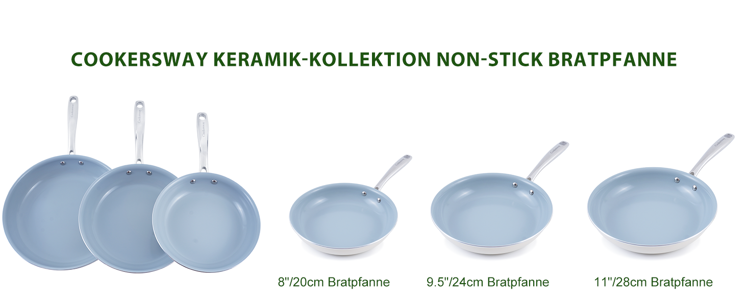 Набір сковорідок з керамічним покриттям 20, 24, 28 см - антипригарні, для індукційних плит, без PTFE, PFOA, PFOAS