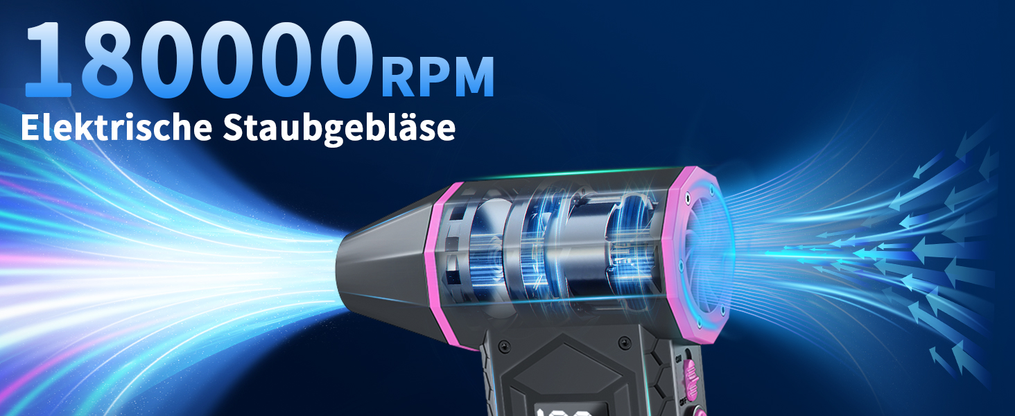 Електричний пилосос-фен, 10000mAh, LCD, міні-фен з ліхтариком для відпочинку на природі, 180000RPM, 4-та ступінь сили, чорний