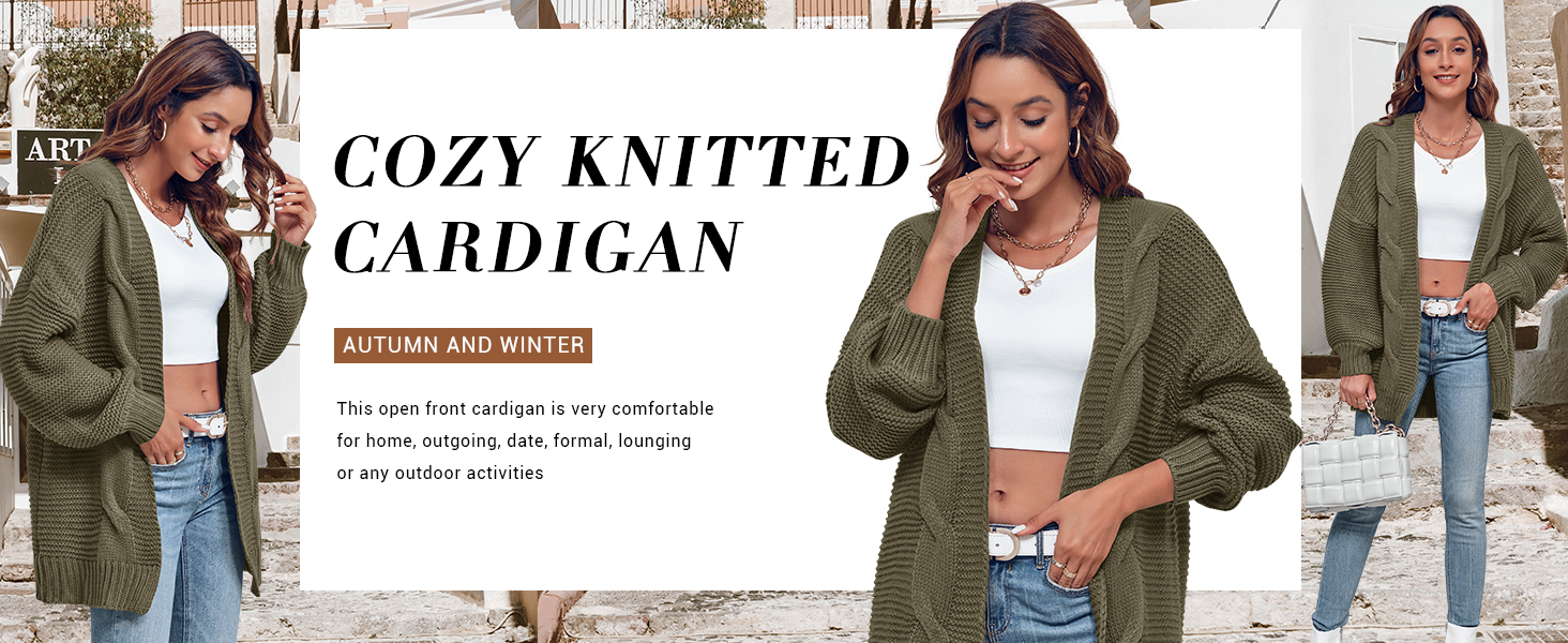 Жіночий в'язаний кардиган Cicy Bell з широкими рукавами-ліхтариками, оливковий колір