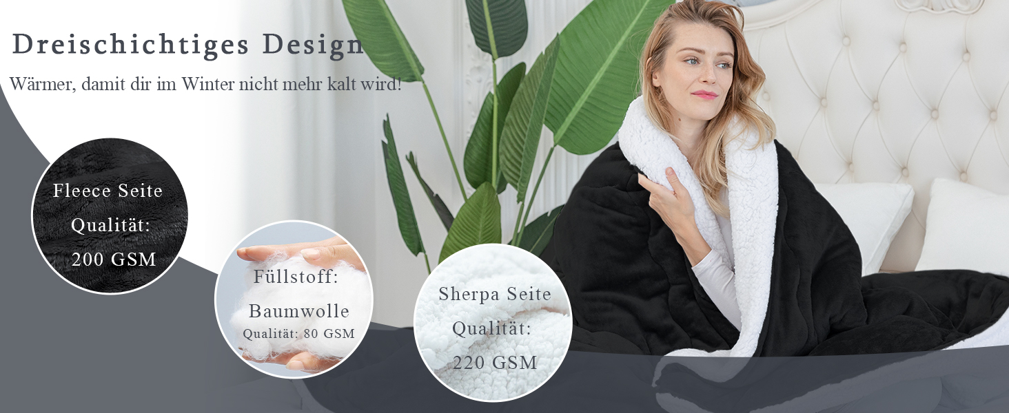 CHOSHOME Плед пухнастий, теплий, фланелевий, мікрофібра, 230x270 см (Чорний)