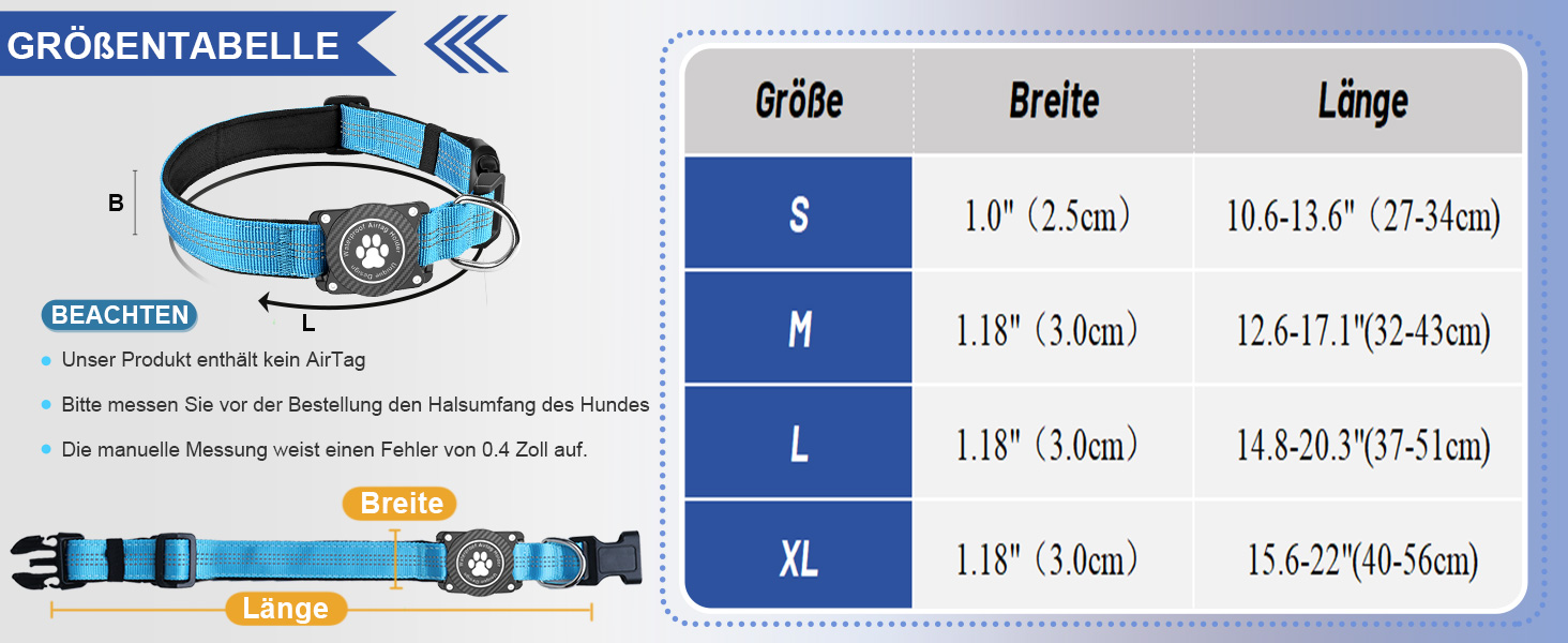 Світловідбиваючий нашийник для Apple AirTag для собак, регульований, водонепроникний, чорний, L (37.5-51.5 см)