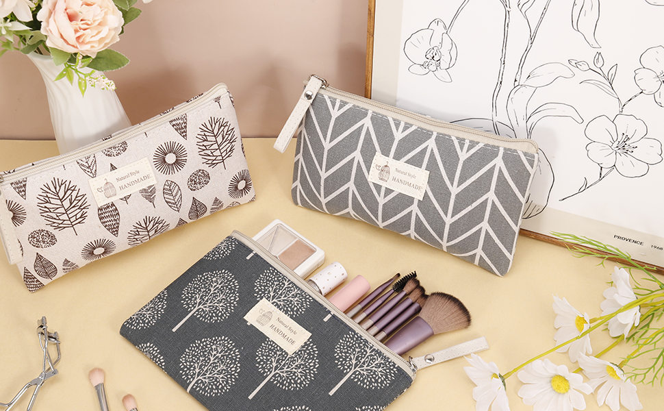 3 косметичні сумки з канвасу, органайзери для макіяжу, дорожні косметички для жінок, набір 3 шт. (Натуральний стиль)