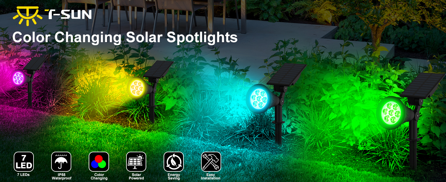 Сонячні LED прожектори T-SUN 2 шт. 4 LED, холодне біле світло 6000K, садові світильники з 2 режимами освітлення для газону, доріжок, тераси, безпекове освітлення