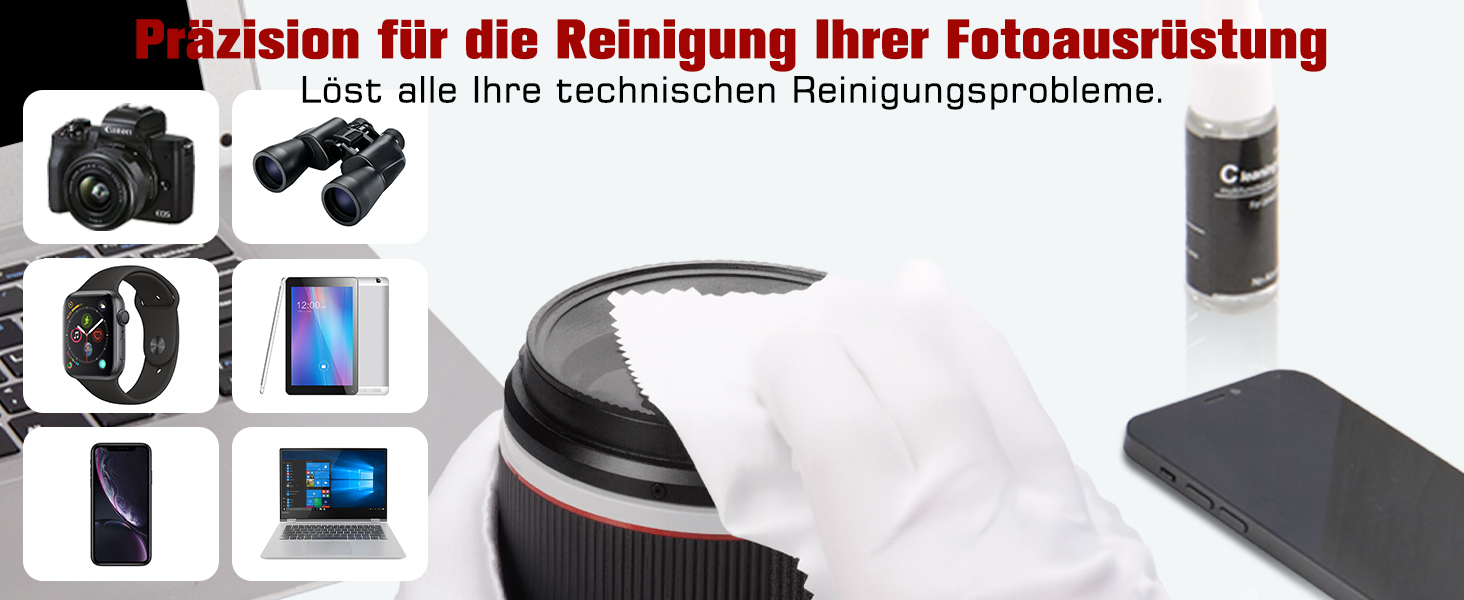 Набір для чищення камери: 14 шт. для об'єктивів DSLR, мобільних телефонів, лінз, фільтрів. Ракета-дувачка, Lenspen, пензлик, мікрофібра, щітка для об'єктивів