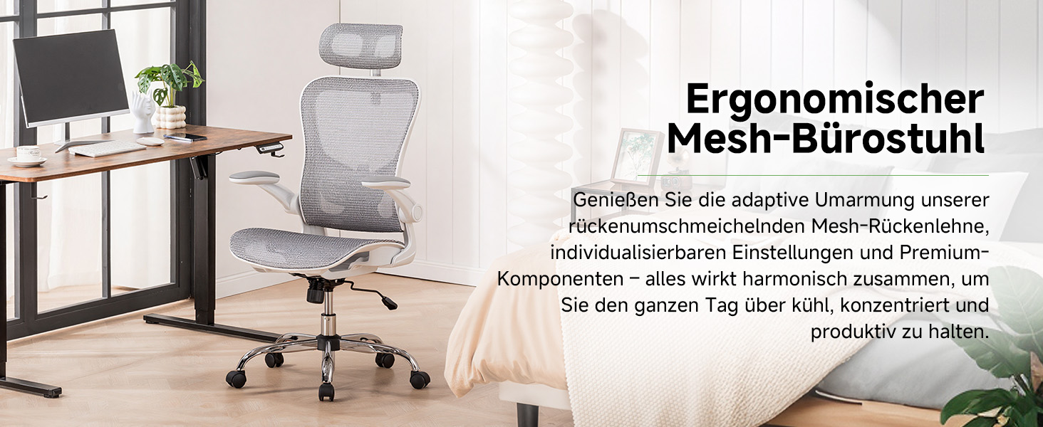 Офісне крісло GTPLAYER Ergonomisch - регульована спинка, підлокітники, поперекова підтримка, функція гойдання, дихаюча сітка, 150 кг (Білий)