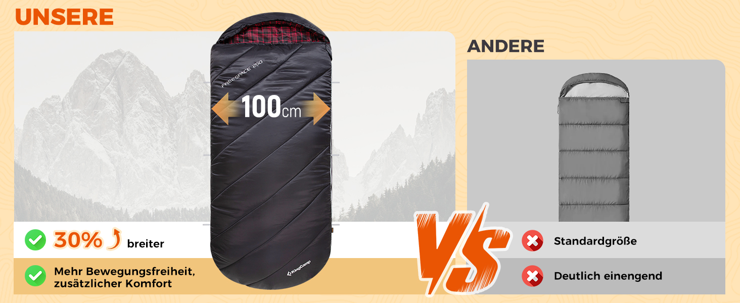KingCamp XXL 3-Season Sleeping Bag - Oversized Adult Sleeping Bag for Camping, Backpacking, Hiking, and Travel - Lightweight Indoor/Outdoor (#Classic Olive)