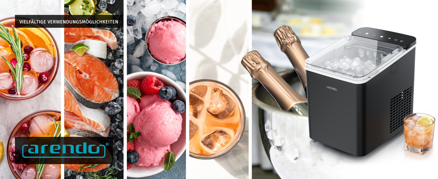 Льодогенератор Arendo Ice Cube Maker, 150 Вт, 12 кг льоду на добу, два розміри кубиків, автоматичне вимкнення, чорний