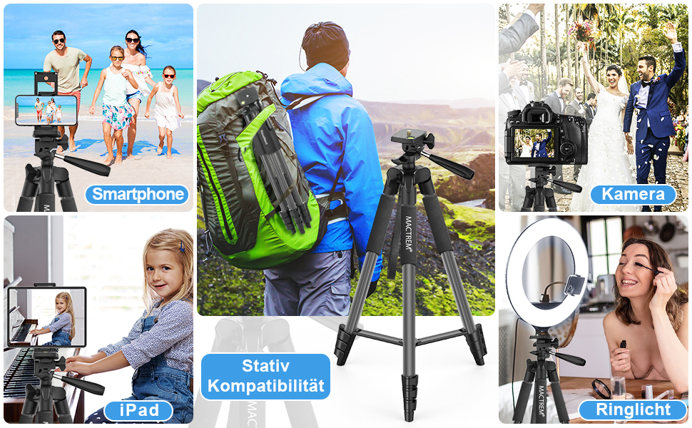 Штатив Handy Upgrade 165 см для камери, смартфона, iPad. 360° обертання, портативний трипод з пультом дистанційного керування. Сумісний з усіма телефонами, iPhone, Samsung, камерами, GoPro (сірий)