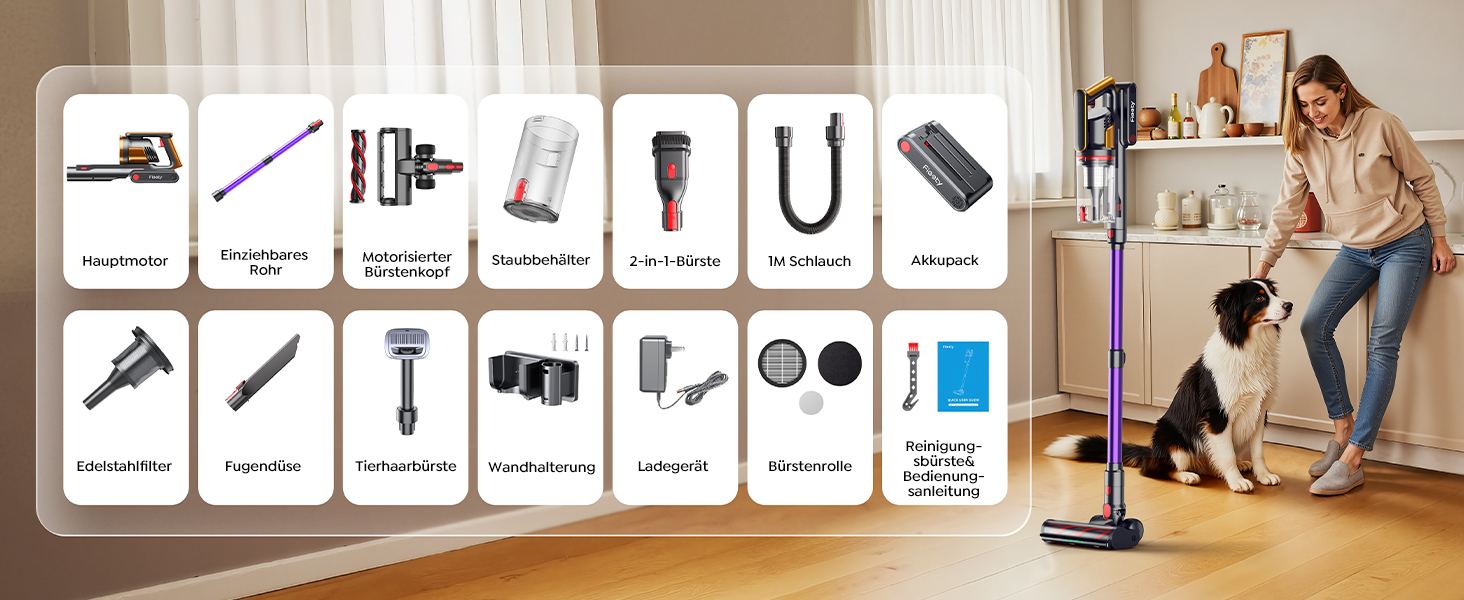 Бездротовий акумуляторний пилосос Fieety 600W з турбощіткою для тварин, 65 хвилин роботи, 8-шарова фільтрація та ароматерапією, для дому, авто та твердих поверхонь