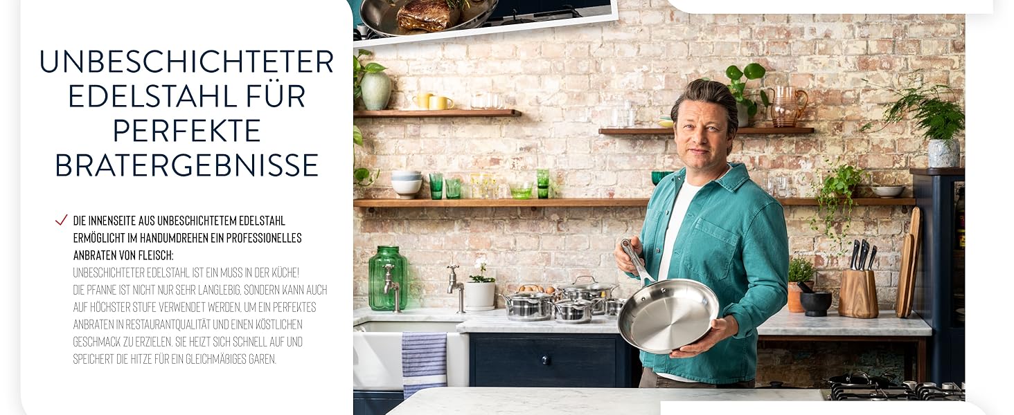 Сковорода Tefal Jamie Oliver Cook Smart 24 см з нержавіючої сталі, індукційна, з термодифузійним дном