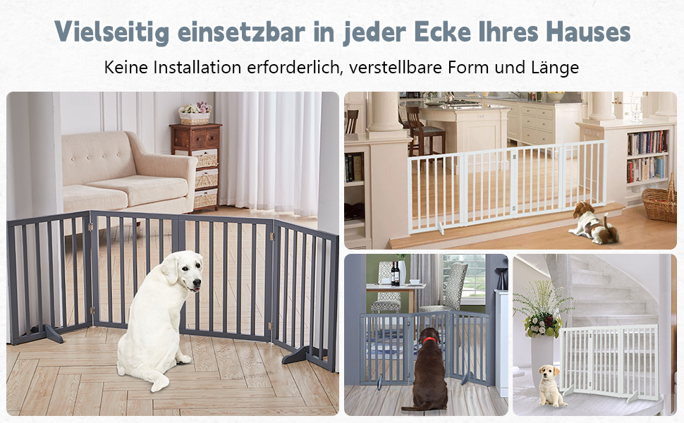 Захисне загородження для собак, дерев'яне, без свердління, 4 панелі, біле, 183x60 см