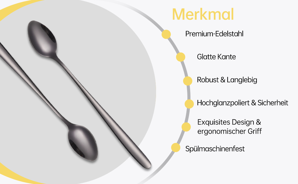 Набір ложок для лате макіато, 6 шт., 19.8 см, нержавіюча сталь. Підходить для кави, коктейлів, десертів