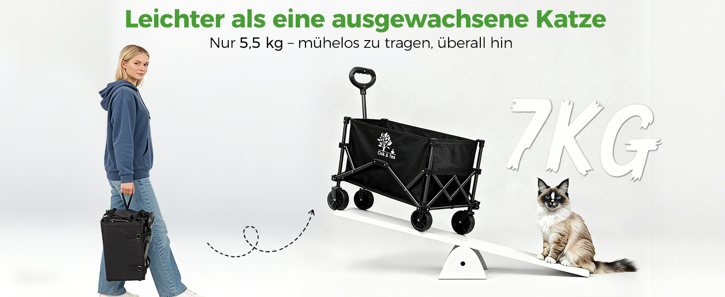 Візок складний Oak & Tea Bollerwagen 100л, вантажопідйомність 90кг – для кемпінгу, саду, покупок. З автоматичним механізмом складання, знімними колесами та тримачами для напоїв