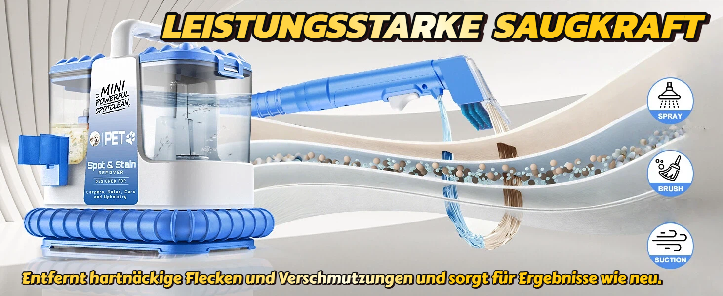 Портативний мийник для м'яких меблів, 600W, 16Kpa, 500мл розчин, 5 насадок. Для диванів, килимів, авто, сходи. Легкий, компактний, блакитний.